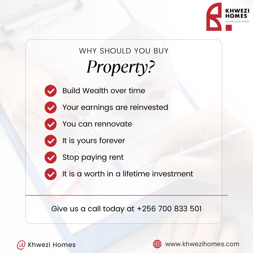 KhweziHomesUg's tweet image. Who doesn’t want to build wealth over time through property?
Definitely not us!

#khwezihomes
#buildertips
#builduganda
#buildingtips
#tipstuesday
#realestate