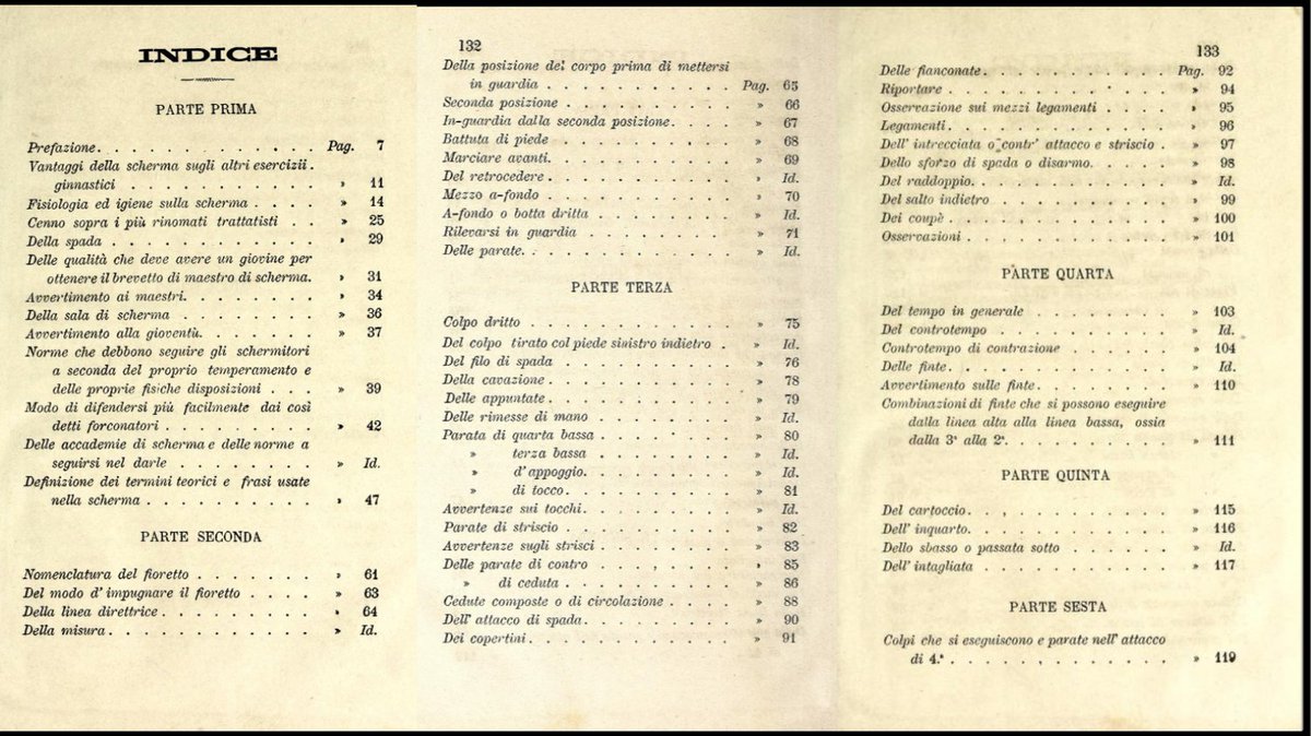 CEnrichetti's tweet image. INDICE  ~ Trattato elementare teorico-pratico di scherma opera originale di Cesare Enrichetti (1871)

#tableofcontents #fencingbook 
#historicalfencing #fencinghistory 
#schermastorica #storiadellascherma