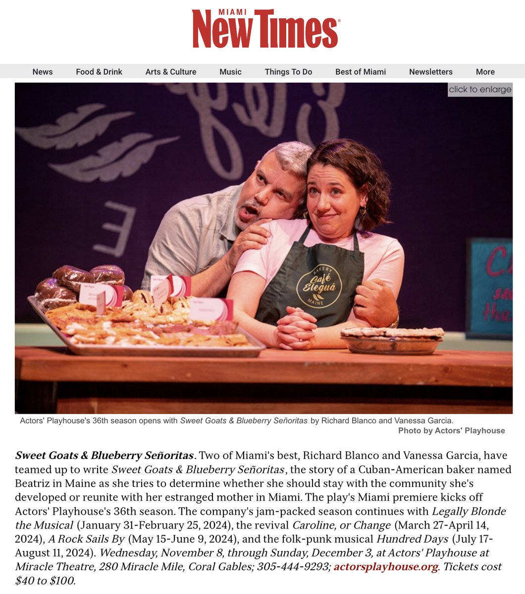 Actors' Playhouse (@apmiracle) on Twitter photo Many thanks to <a href="/Jose_D_Duran/">Jose D. Duran</a> <a href="/miaminewtimes/">Miami New Times</a>!
#NewTimesArtsGuide2023 #SweetGoatsMiami Many thanks to <a href="/Jose_D_Duran/">Jose D. Duran</a> <a href="/miaminewtimes/">Miami New Times</a>!
#NewTimesArtsGuide2023 #SweetGoatsMiami
