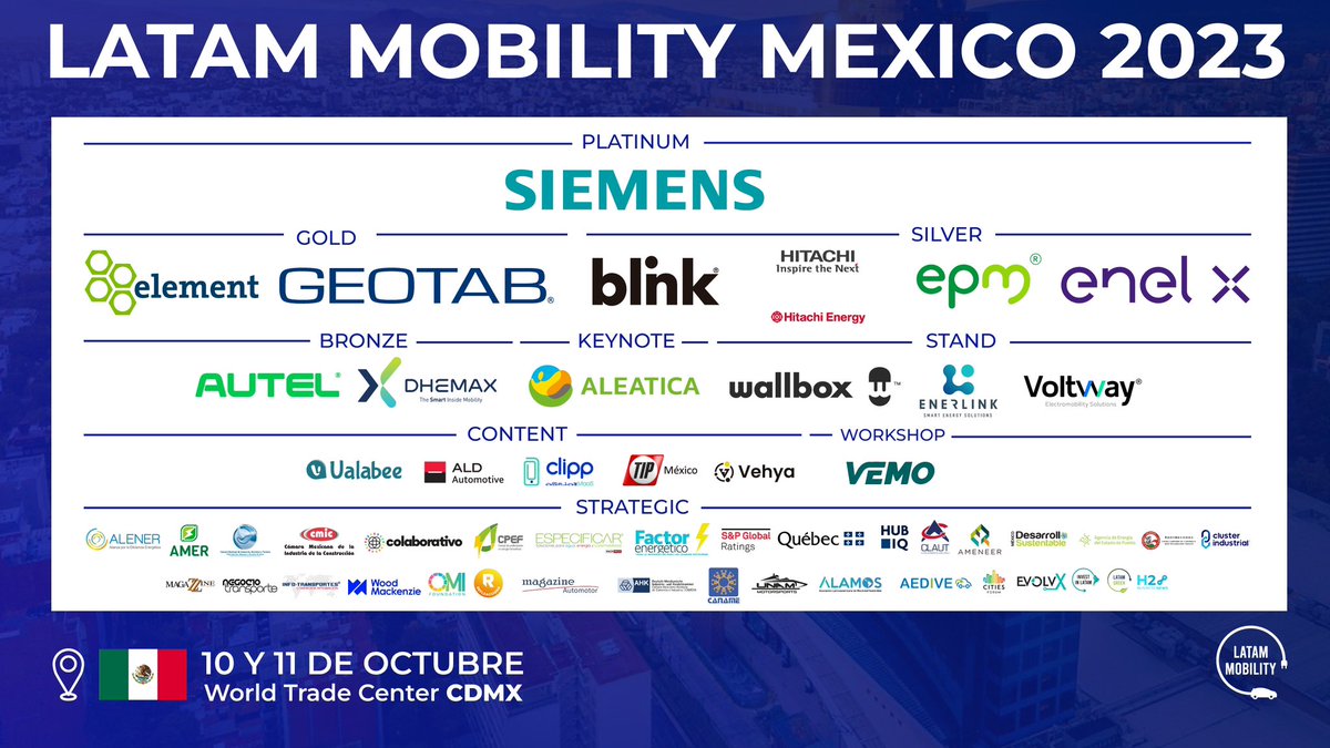 No se lo pierdan  <a href="/LataMobility/">Latam Mobility 🌎🛴🚊🚲🚗🔌⚡🌎</a> #México 2023 que se llevará a cabo el próximo 10 y 11 de octubre.  Se abordarán temas esenciales para el desarrollo y fomento de las nuevas #tecnologías que componen el entorno de la #MovilidadSostenible. 🚗🚲🔋⚡️

Entradas: lnkd.in/e8GAe2n5