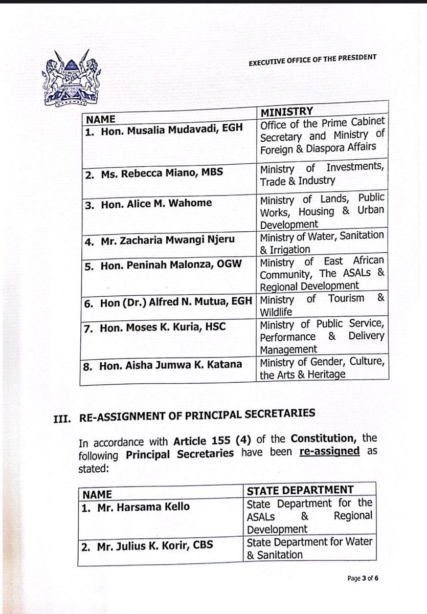 xlr_media's tweet photo. 🇰🇪 #Kenya President William Ruto has nominated and redeployed ambassadors &amp; High Commissioners, in his first cabinet reshuffle since he became head of state. 
Prime Cabinet Secretary Musalia Mudavadi takes over the Ministry of Foreign &amp; Diaspora Affairs. https://t.co/ljgnDNEMrn