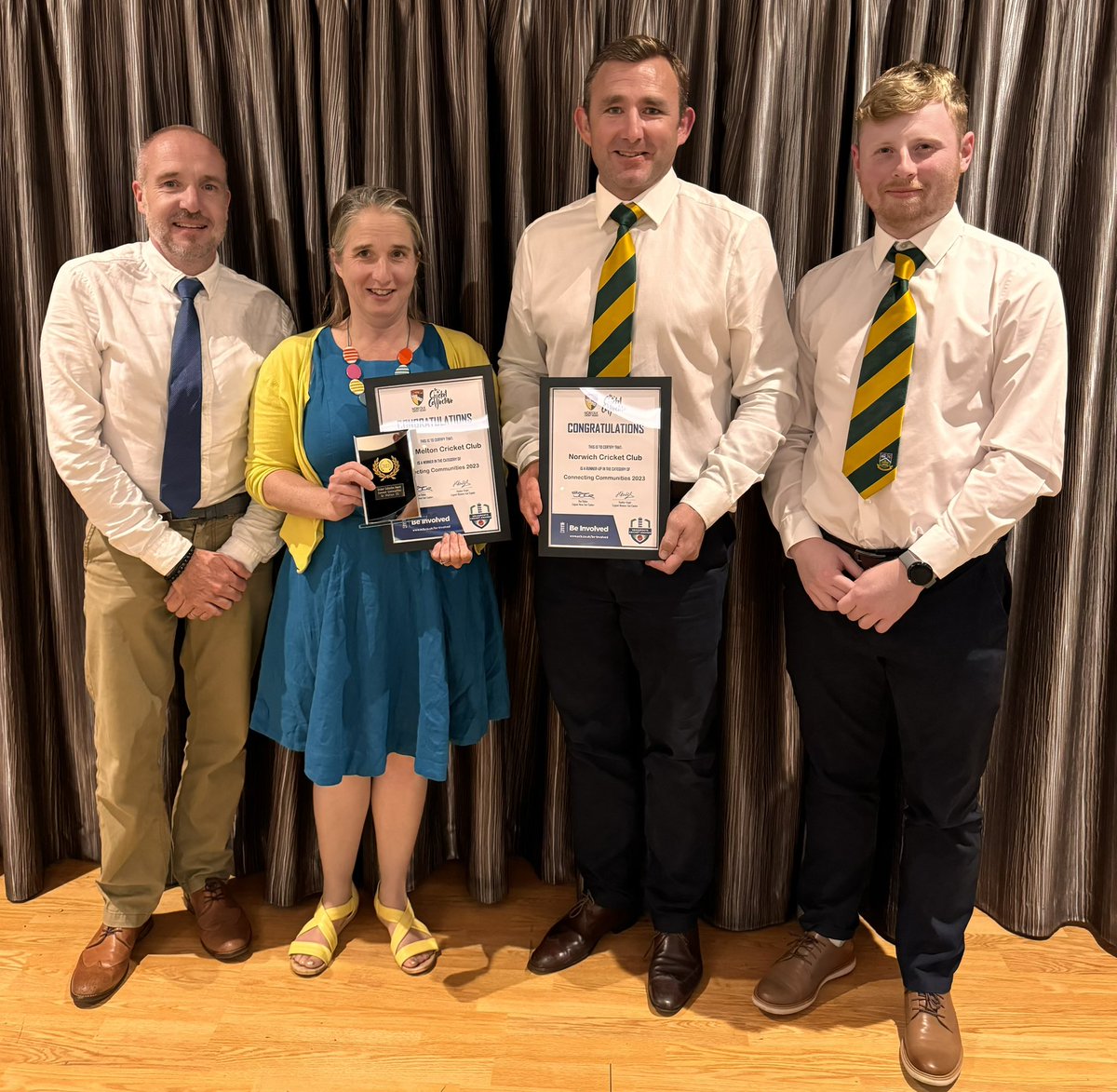 NorfolkCricket's tweet photo. 🏏 Grassroots Cricket Awards 2023 🏏

Connecting Communities Award Presentation

🥇- Great Melton Cricket Club
🥈- Norwich Cricket Club

Congratulations to everyone 👏

#GrassrootsAwards https://t.co/sFSVWBpHmF