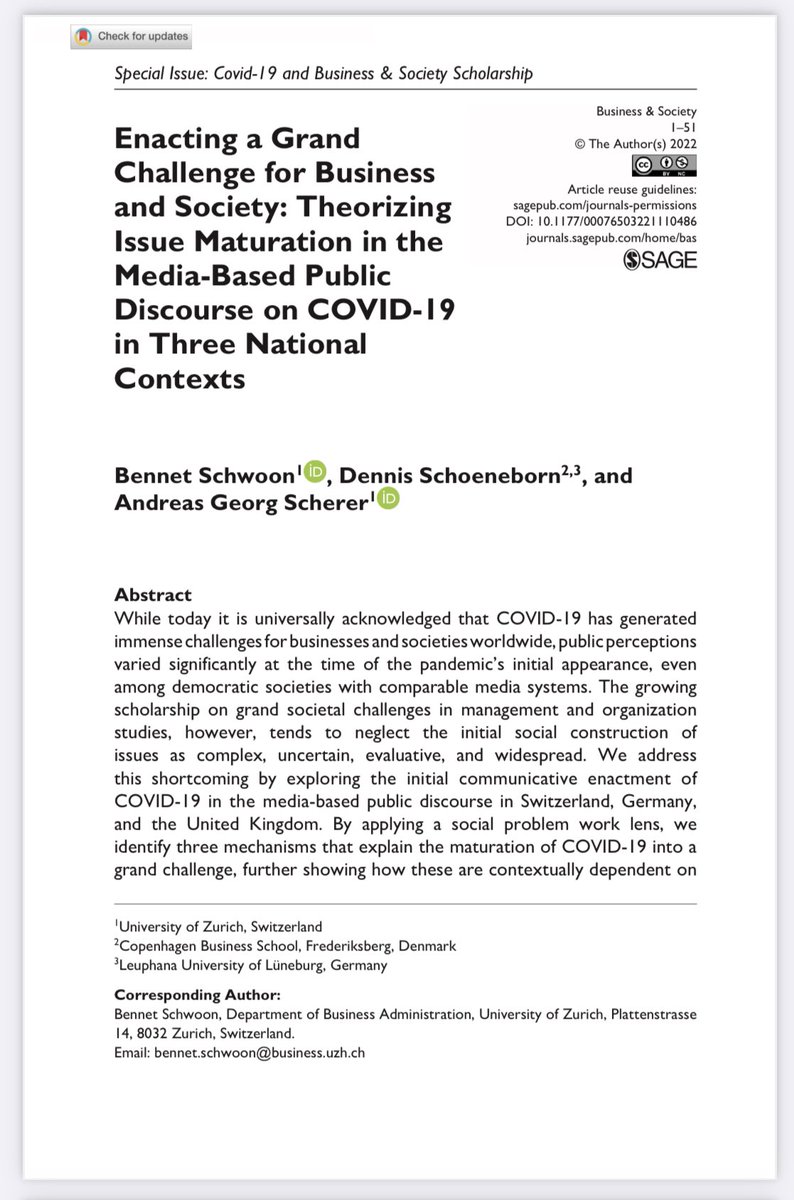 Will there be another #COVID-19 wave this fall? If so, what can we learn for #publicdiscourse &amp; #collectivedecisionmaking from 1st #corona wave &amp; lockdown? Read our paper in #BAS #businessandsociety see journals.sagepub.com/doi/pdf/10.117…