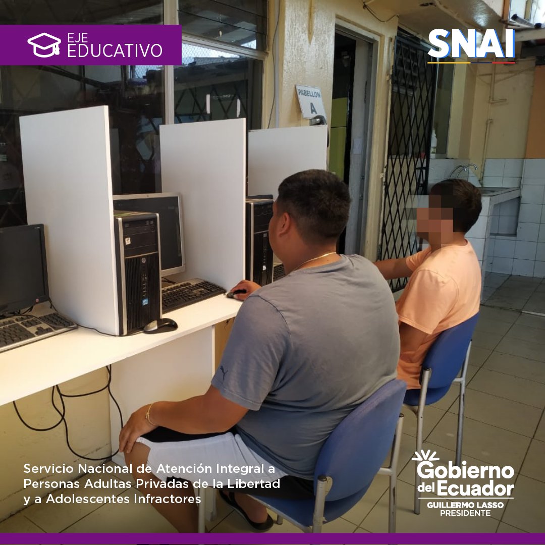 SNAI_Ec's tweet photo. #Zona9 | Los alumnos tendrán acceso a cuatro computadoras con internet controlado por el personal a cargo de los ejes de tratamiento. Este servicio está destinado a internos que estudian en línea tanto en bachillerato, como en carreras de cuarto nivel.  

#RehabilitaciónEfectiva https://t.co/UrsumATdEN