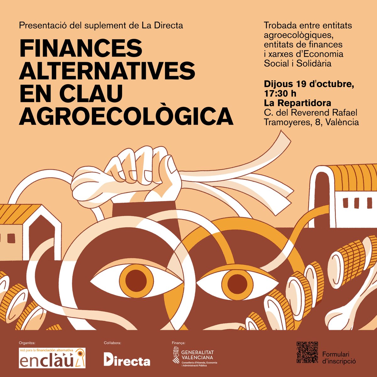 Finances alternatives en clau agroecològica: Trobada d'entitats agroecològiques, entitats de finances i xarxes d'Economia Social i Solidària.
📆 Dijous 19 d'octubre a les 17:30 PM
🏛️ La Repartidora (c/Reverend Rafael Tramoyeres 8 València)
📝 Inscripcions: forms.gle/Z3YjeUe5XKE353…
