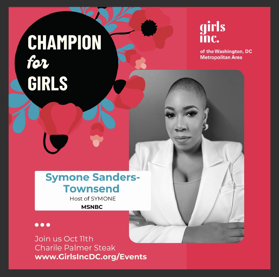 📢 Announcing 📢 MSNBC Host @symonedsanders joins our line-up of smart, strong and bold leaders at the Inaugural “Champion for Girls” Luncheon! Join the ticket waitlist or make a donation to support Girls Inc. DC at: GIDCLuncheon.eventbrite.com