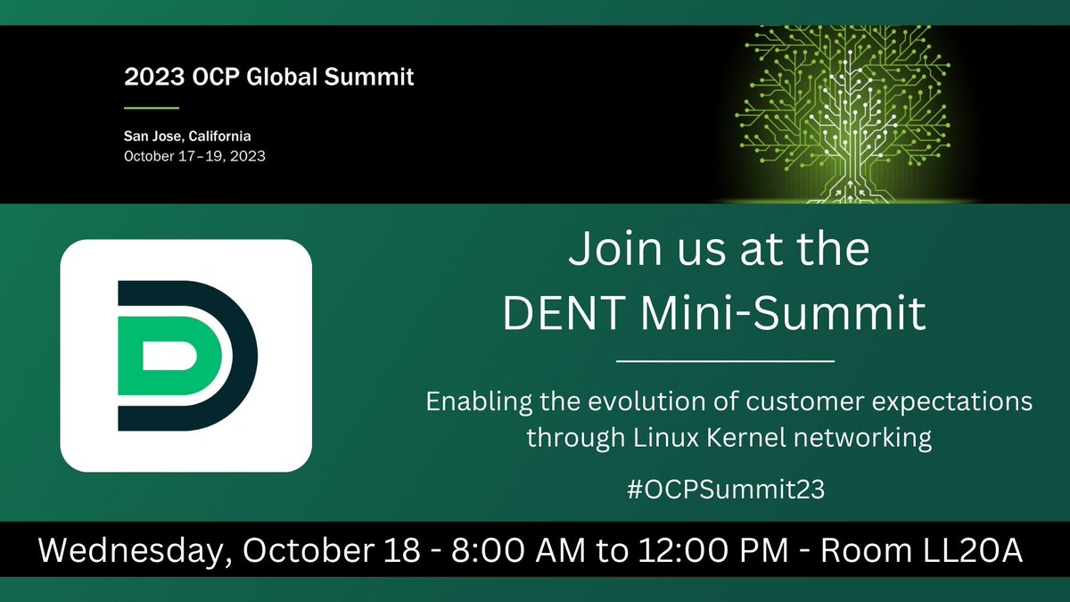 DENTNOS's tweet photo. Can you believe it?! 🤯

Only 2 weeks left until the OCP Global Summit! ⌛️

Mark your calendars for the DENT Mini-Summit on October 18th, from 8 am to 12 pm in room LL20A. 🗓️

Don't miss out! See you there! #DENTMiniSummit #OCPsummit23 #Linux #LinuxforNetworking #SaveTheDate https://t.co/1BKTqdDs65