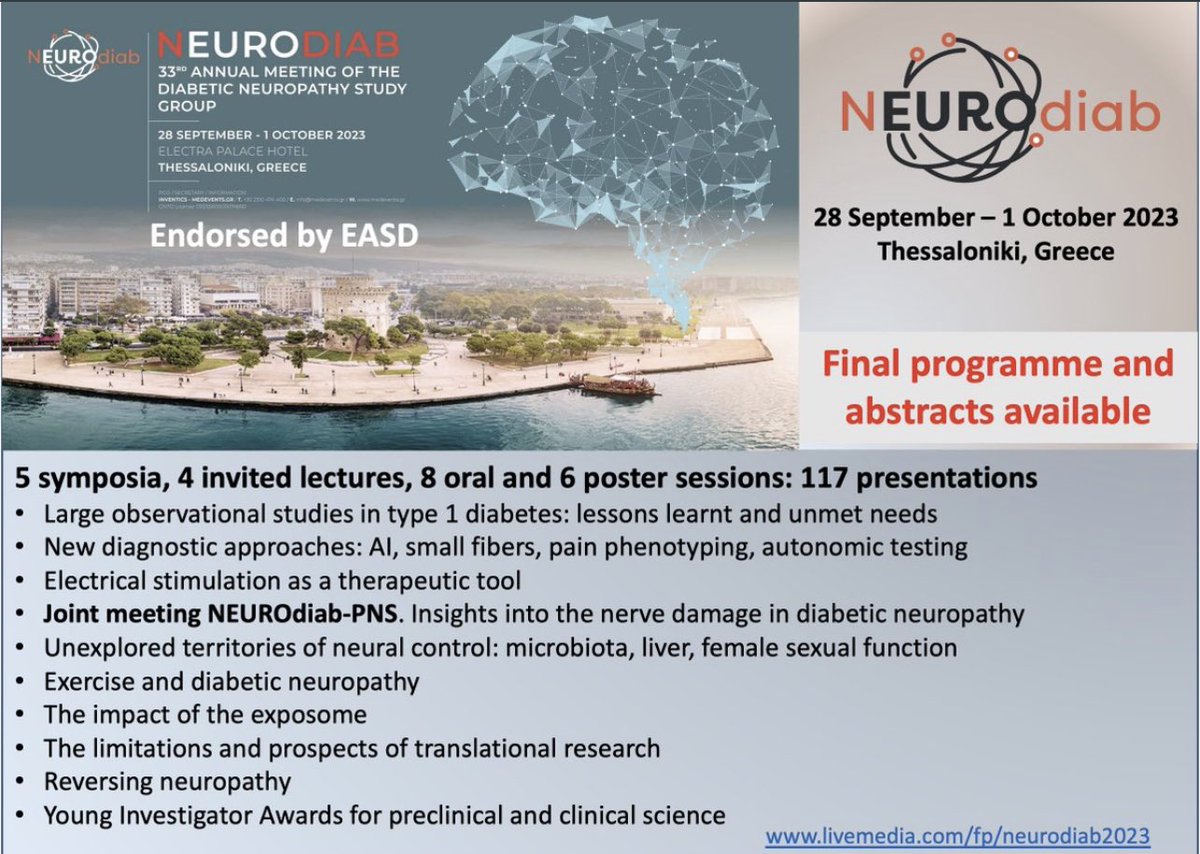 Tomorrow at #EASD2023👍 (pls share) TIME: Thursday 5 Oct 2023 9:00-10:30 VENUE: Chicago Hall Don’t miss it…. Best neuropathy picks, all you need to know🙃😉😉 - It is all about The NeuroDiab symposium: “Diabetic neuropathy: New perspectives” - ▶️ Check #NeuroDiab2023 meeting…
