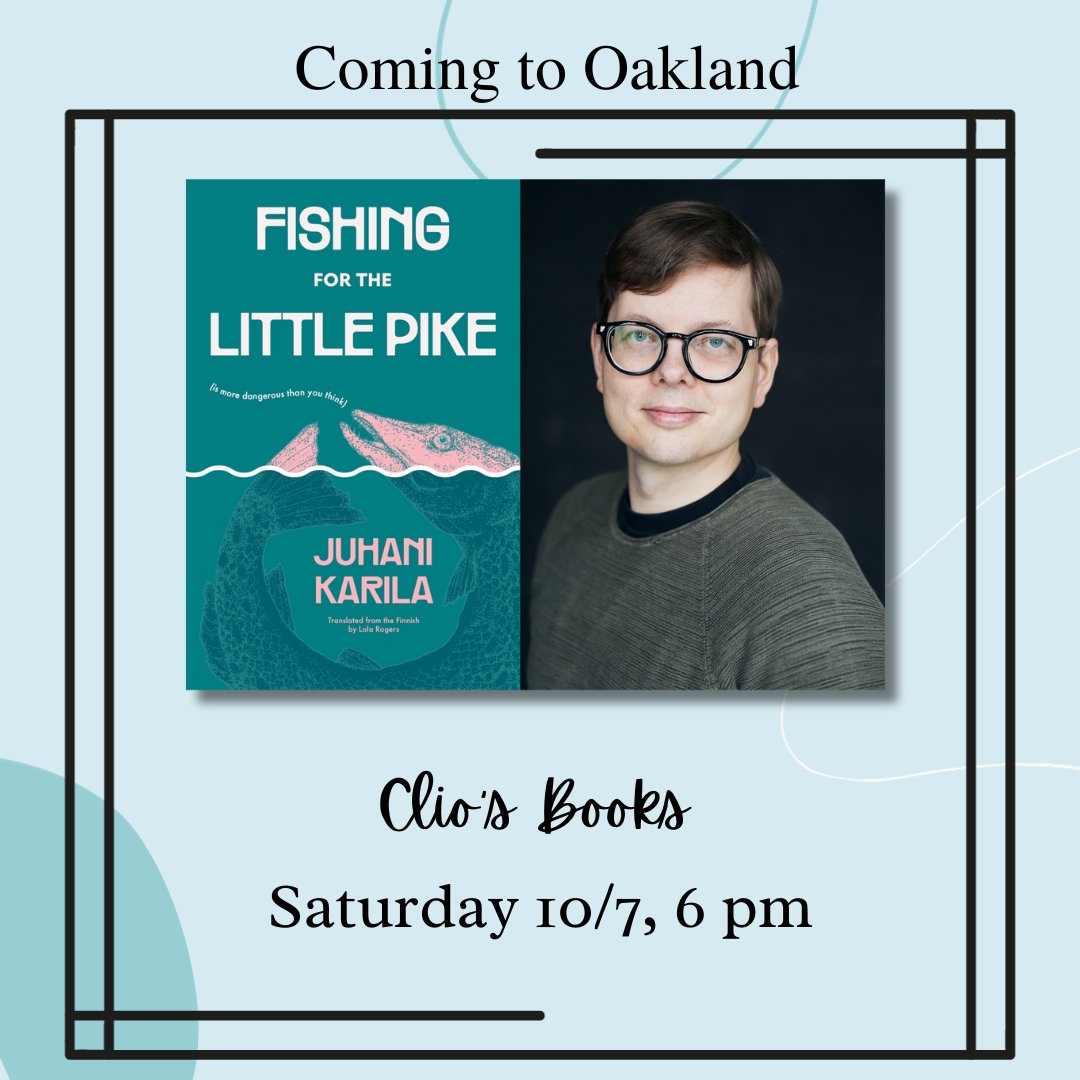 🐠 If you are in the Oakland area today at 6 p.m., join @JuhaniKarila at Clio’s Bookshop for a reading, discussion, and cocktails! Reserve your free tickets here: bit.ly/3t1pap6 @FinnishLit #FILIfinnishliterature #filigrants