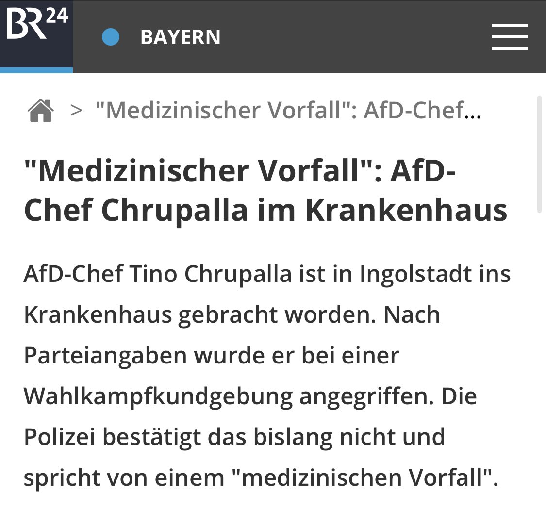 Von höchster Bedeutung bei den Vorfällen rund um #Chrupalla und #Weidel kurz vor den Landtagswahlen: Parteiangaben und Polizeiangaben sorgfältig trennen. <a href="/BR24/">BR24</a> macht es hier sehr gut: