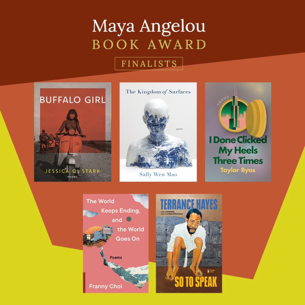 TWHPoetry's tweet photo. recognizes works of poetry or fiction in alternating years.

[ Are you Tribe and have a shoutout? E-mail us at socials@twhpoetry.org. We can't promote everything, but we'll do what we can.]

#weseeyoutribe #poetry #twhtribe #terrancehayes #frannychoi #mayaangeloubookaward https://t.co/JTkn8SP0hz