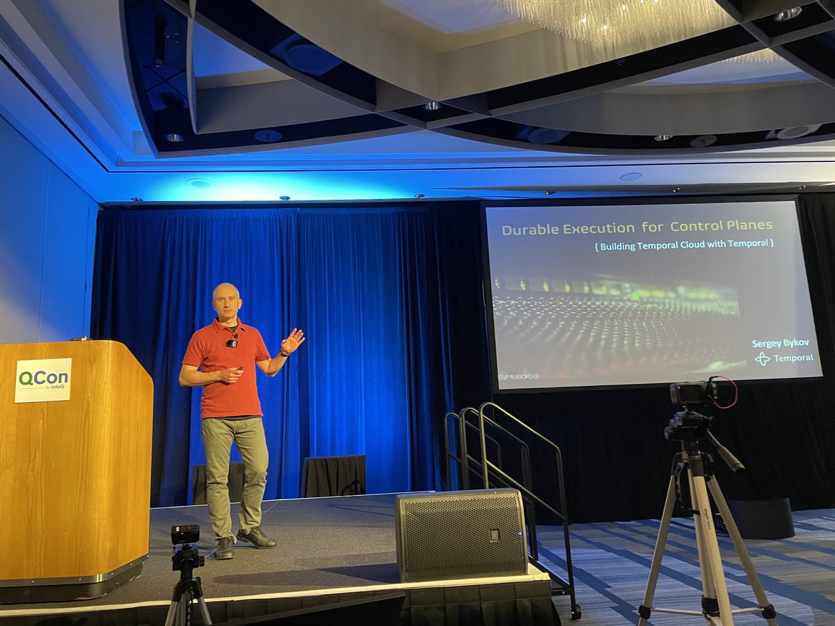 Third talk in the Architecting for the Cloud track at #qconsf:
<a href="/sergeybykov/">Sergey Bykov</a> from <a href="/temporalio/">Temporal</a> is presenting how to build control planes for cloud services!