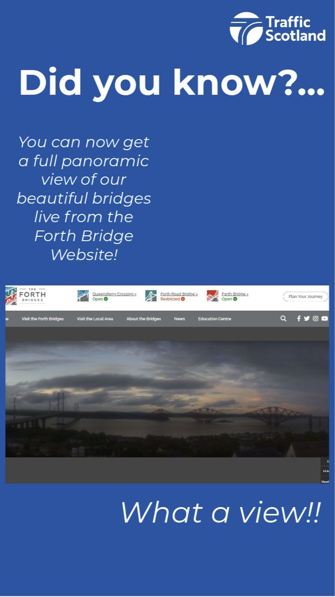 trafficscotland's tweet photo. @ForthBridges now have a full panoramic view of our beautiful bridges😍 

Check it out at https://t.co/svdZb27LSq 

#ForthBridge #ScottishViews #BonnieBridges https://t.co/yWgN5TXIA9