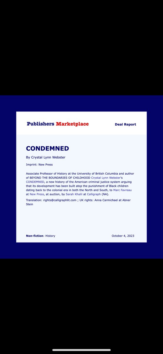 metaphysicsofchildhood (@cgirlreads) on Twitter photo So grateful to finally announce my next book, coming to a bookstore near you sometime soon!
Condemned— The story of American criminal justice told from those who suffered the most injustice: Black children
<a href="/thenewpress/">The New Press</a> <a href="/CalligraphLit/">Calligraph</a> So grateful to finally announce my next book, coming to a bookstore near you sometime soon!
Condemned— The story of American criminal justice told from those who suffered the most injustice: Black children
<a href="/thenewpress/">The New Press</a> <a href="/CalligraphLit/">Calligraph</a>