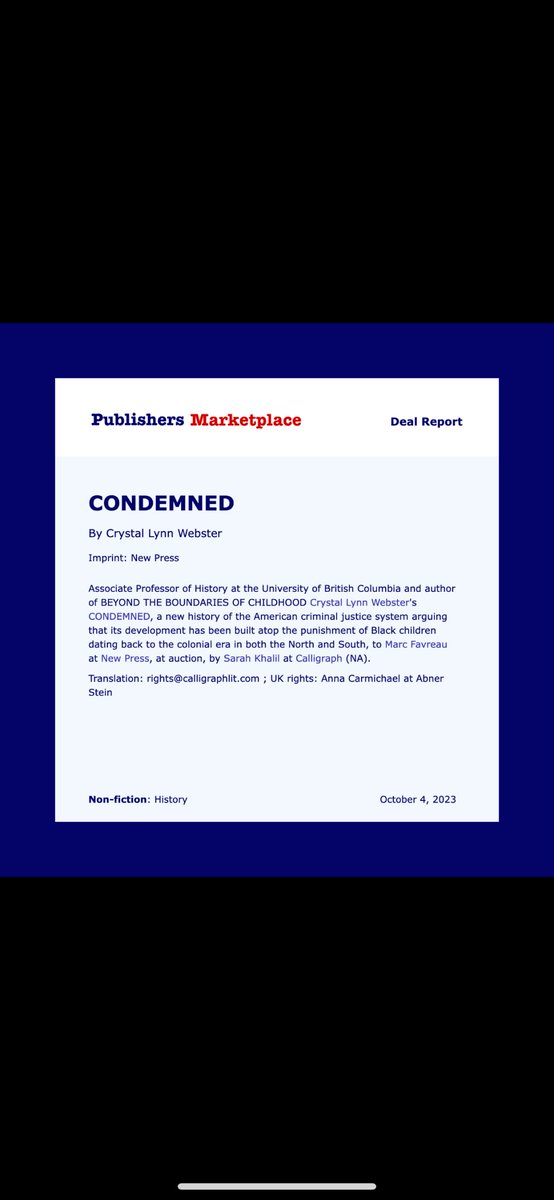 So grateful to finally announce my next book, coming to a bookstore near you sometime soon! Condemned— The story of American criminal justice told from those who suffered the most injustice: Black children @thenewpress @CalligraphLit