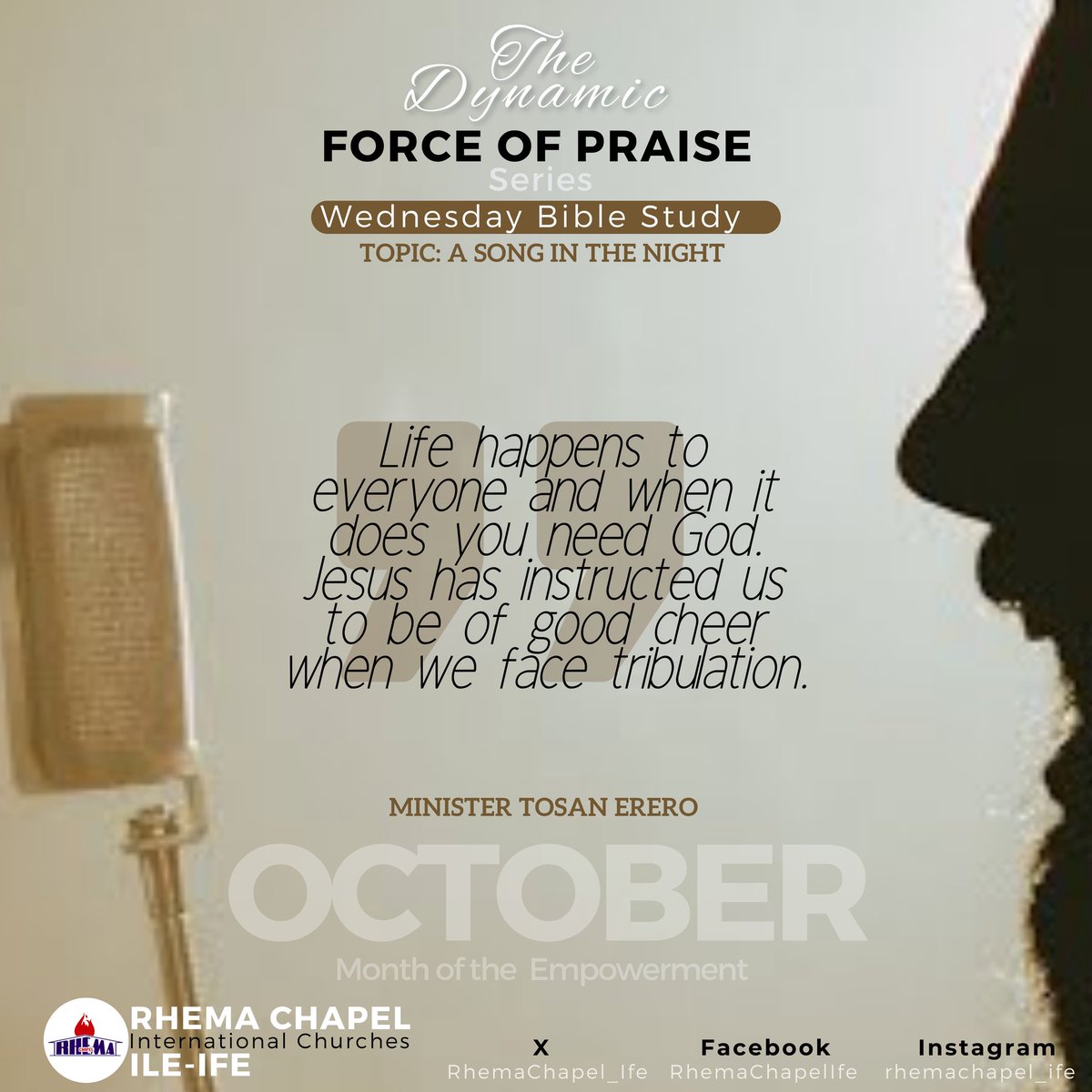 RhemaChapelxIfe's tweet photo. #TheDynamicForceOfPraise series kicked off tonight with the topic #ASongInTheNight by Minister Tosan Erero.
It is a profound insight into the available strength and inspiration of God in the nighttime.
#RhemaIfe
#BibleStudy https://t.co/OITA1q6yzZ