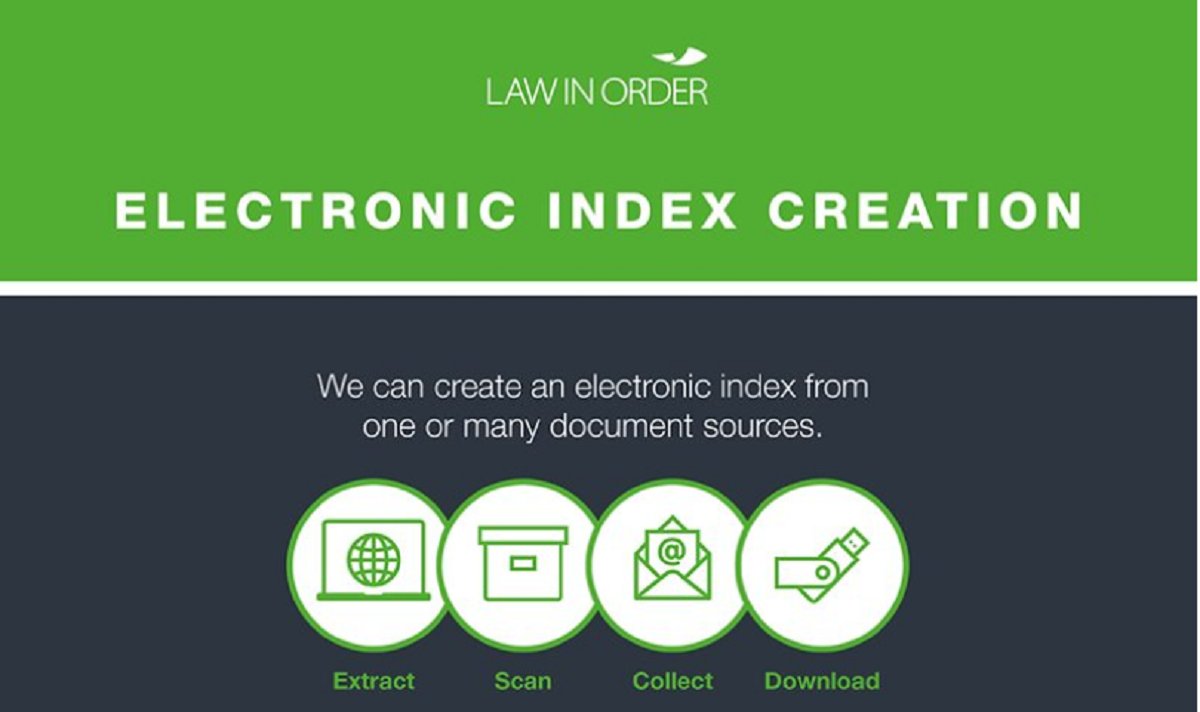 Law_In_Order's tweet image. Having one true source for all the documents in your matter saves time and reduces the risk of missing key documents. The infographic in our blog helps explain the process. bit.ly/3CCKCDg  #Indexing #Digitalprocessing #legaltech #LawInOrder