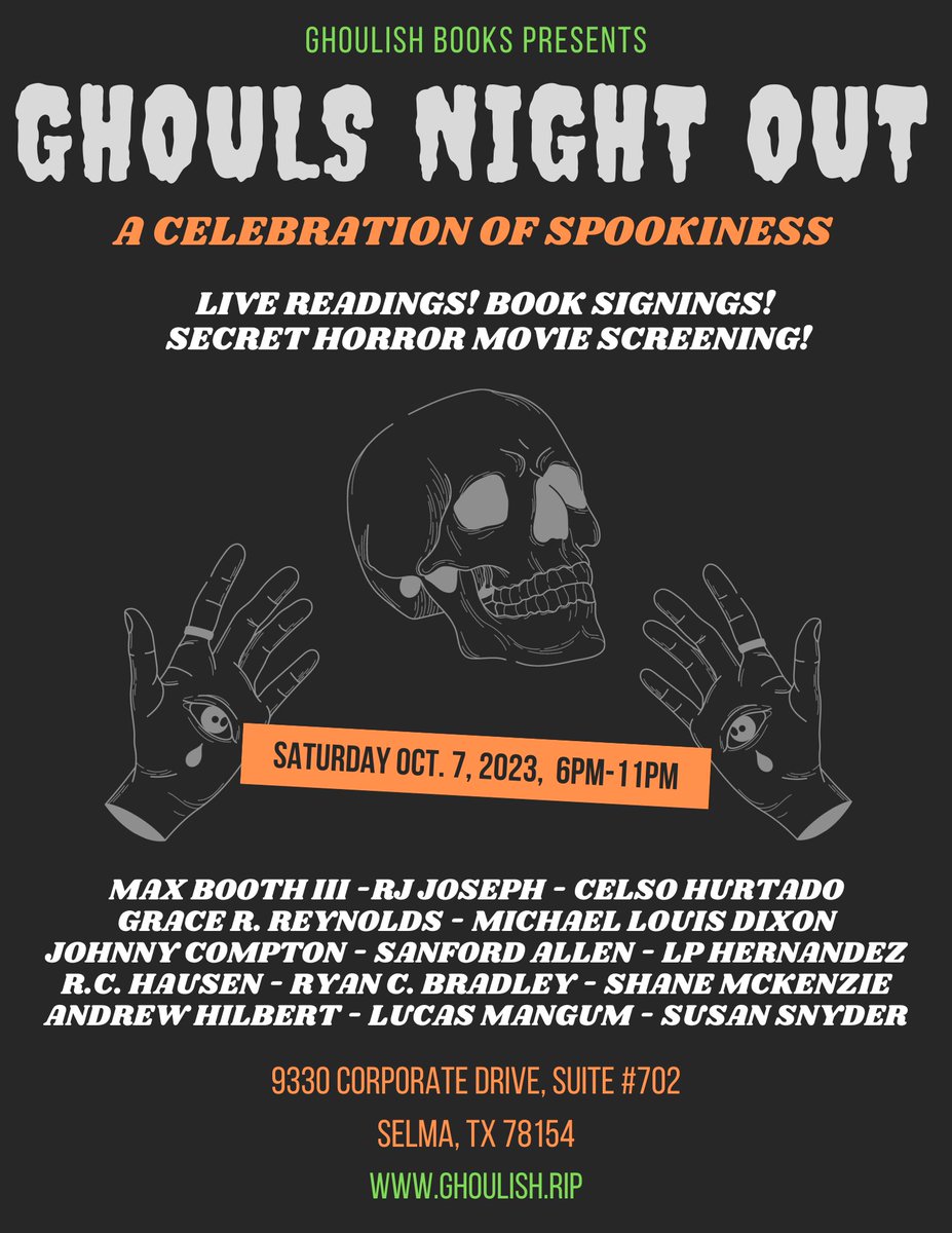 This Saturday, the ghouls come out to play at Ghoulish Books! We're hosting a celebration of spookiness featuring 10+ horror authors reading & signing books, followed by a FREE MOVIE SCREENING of an infamous 1990s haunted house documentary. ghoulish.rip/event/ghouls-n…