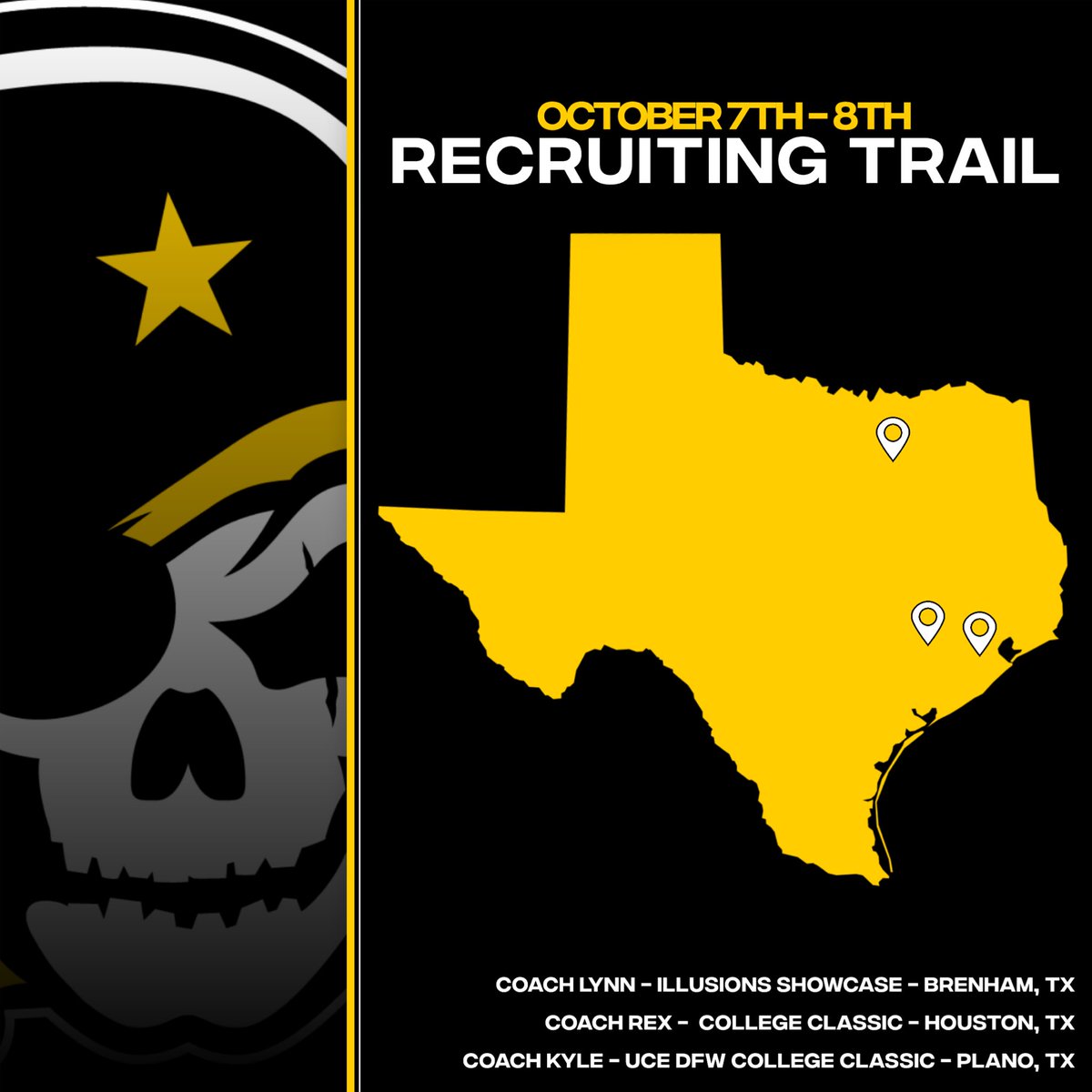 The Pirates Softball coaching staff will be out recruiting this weekend! Be sure to email your schedules. #GoPirates 🏴‍☠️