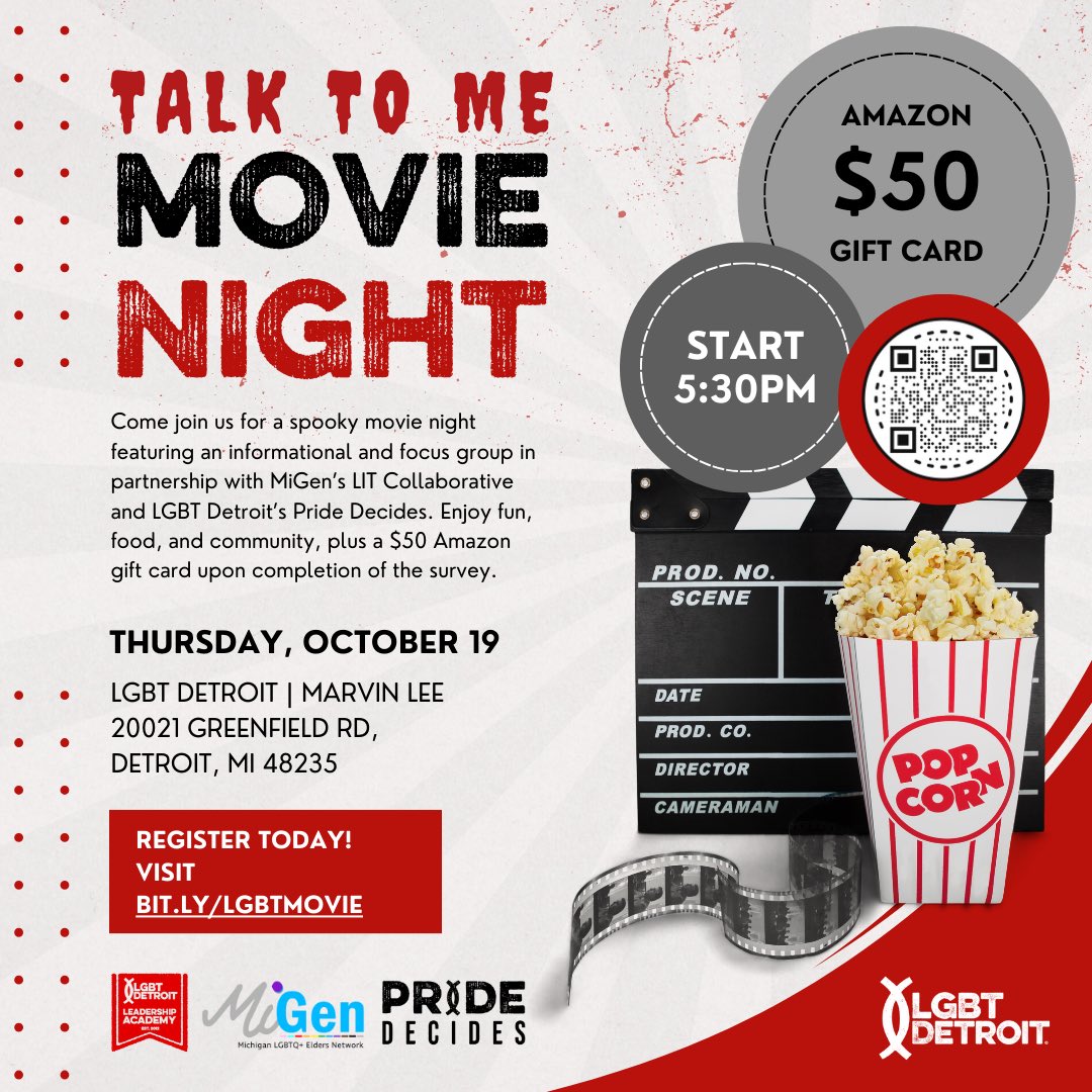 Let’s Get Spooky, with $50 Rewards. 

Engage our Focus Group to Address the Needs of Black LGBTQ+ Folx; while Enjoying the Latest Horror Film, Talk to Me.

Register Today to Secure Your Spot!

bit.ly/LGBTmovie 

Talk to Me Trailer: bit.ly/46ALyEp  

#lgbtdetroit
