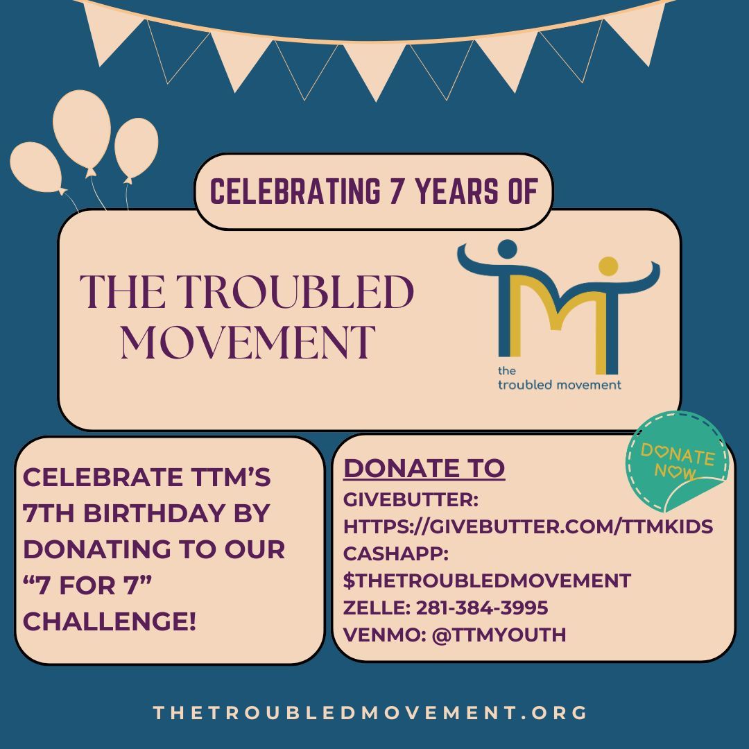 thetroubledmvmt's tweet photo. Join us in our special anniversary "7 for 7" challenge as we look back on 7 incredible years of growth!  There are several ways you can make your $7 for 7 years donation!

Donate now at:  https://t.co/YpkKNX5lXO 

 #TTMBirthday #FundraisingChallenge #Nonprofit #Givebutter https://t.co/veQLX3uTaX