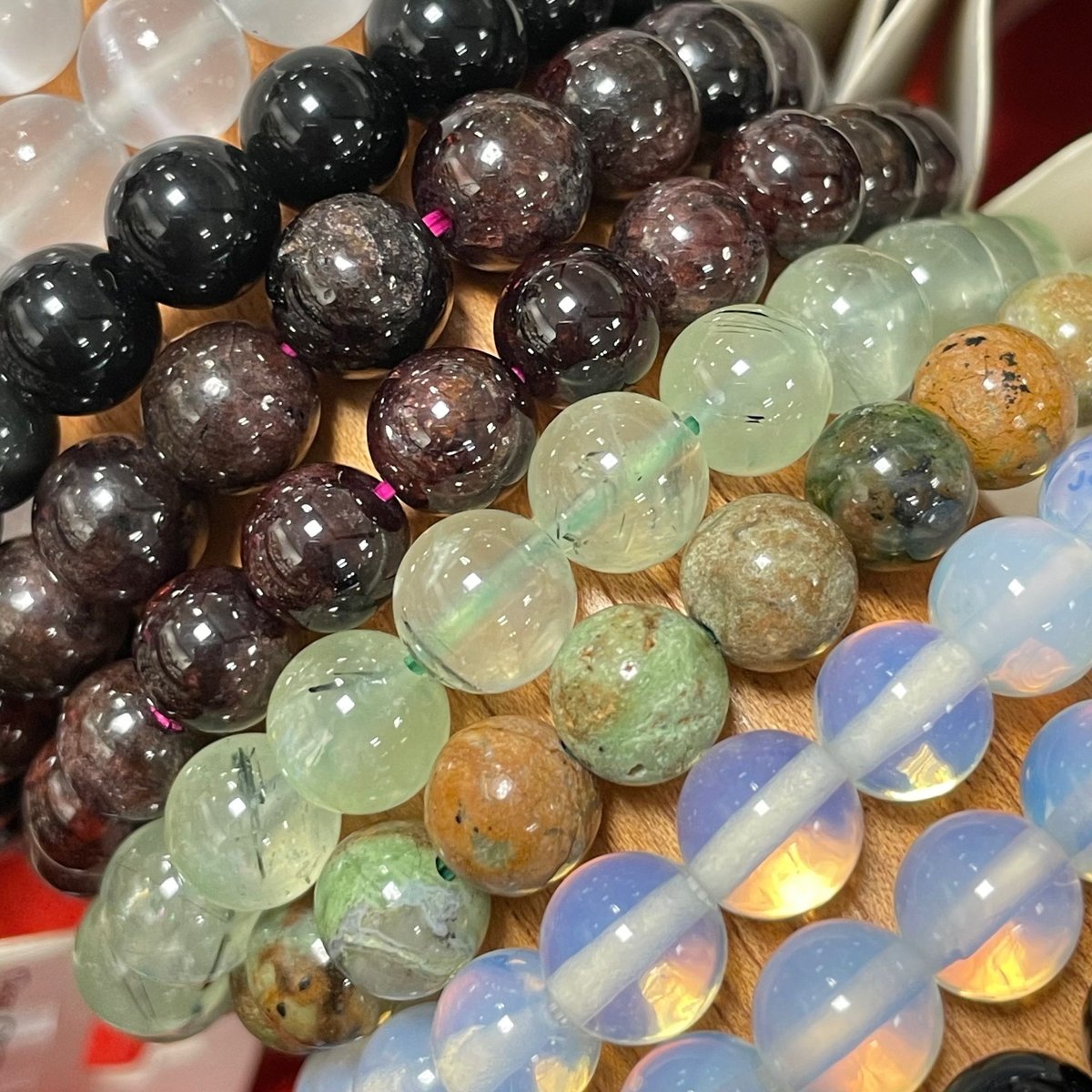 Big restock of bracelets this week. Beads, chips and tumbled. Shipping starts at $5 or come by and see them in person. #amythest #clearquartz #garbet #chakra #whitejade #rosequartz #malachite #fluorite #selenite #prehnite #crystalbracelets #torontocrystals #crystalshop