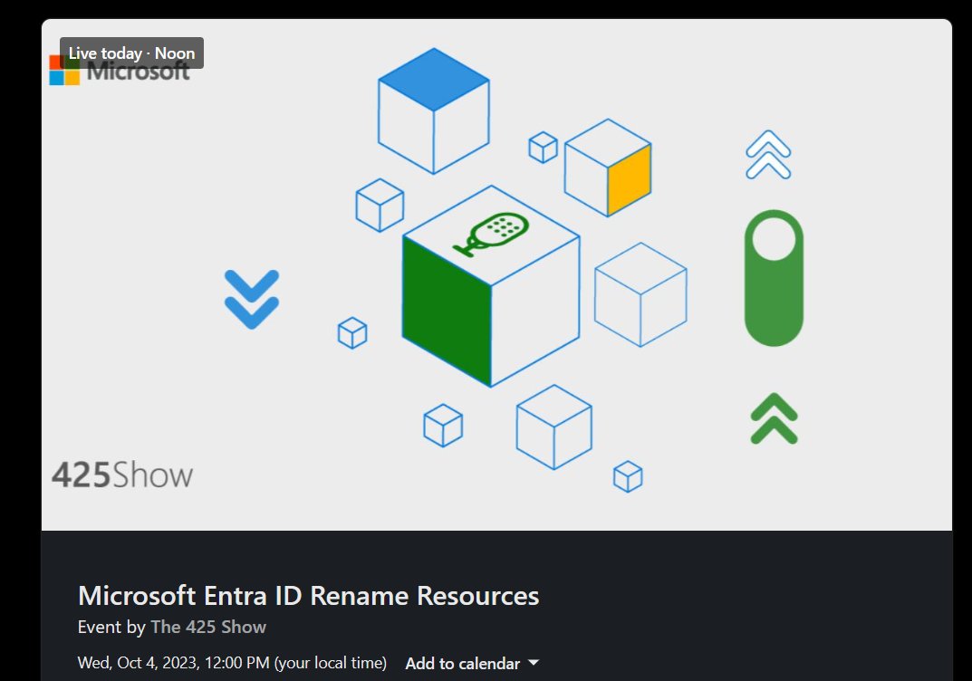 Join Nichole Peterson and Mark Morowczynski in discussing what resources are available for customers and partners to aid with updating their own content from Azure AD to Entra ID LIVE at aka.ms/425show/live   #microsoft #entra #azuread #identity #security