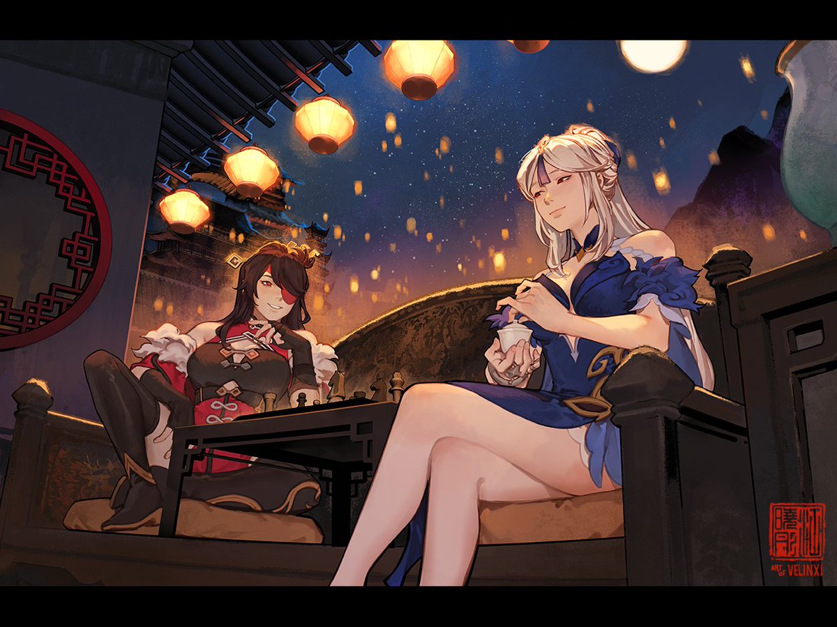 北斗(原神) ,凝光(原神) 「Art for Beidou and Ningguang's English V」|Xiao Tong 🦋 CTCのイラスト