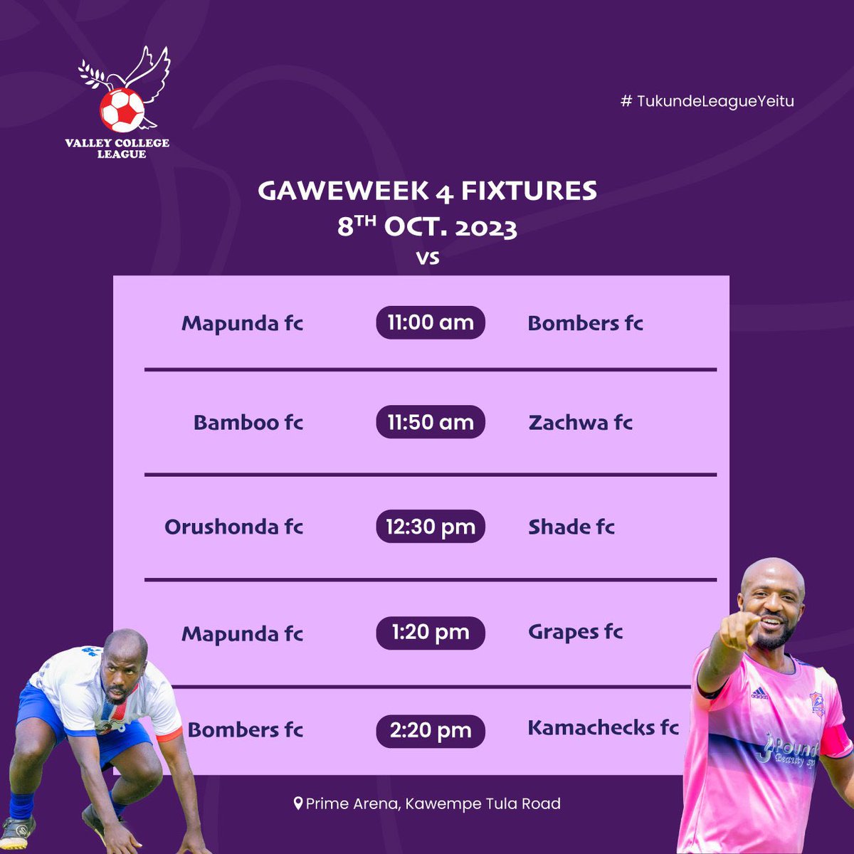 PRIMEARENA1's tweet photo. Join us this Sunday for an exhilarating showdown at the Valley College Football League Week 4! 🏈🌟 Don't miss out on the action-packed games as our talented teams battle it out on the field. #VCFL #Week4 #FootballFever https://t.co/x66zRit126