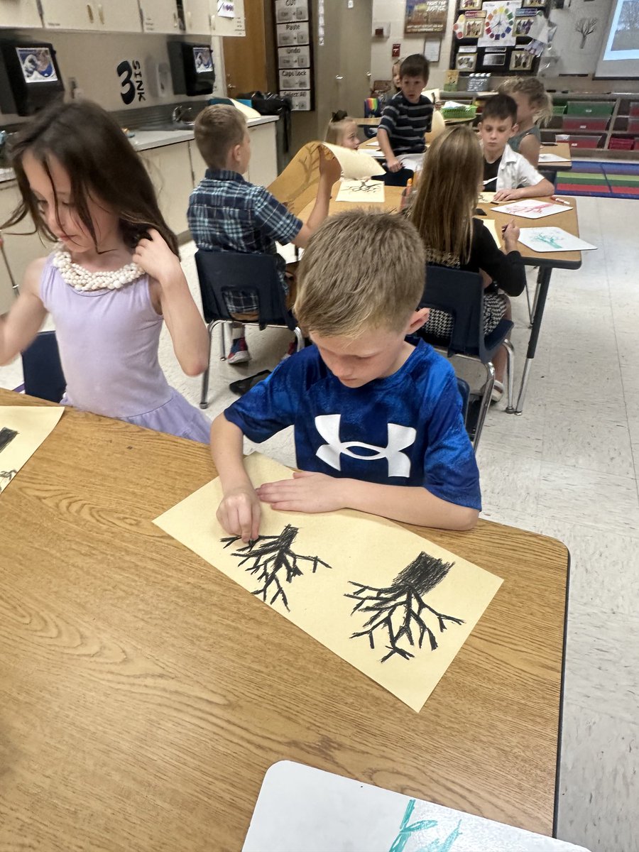 MrsRolf_ART's tweet photo. After completing practice drawings on white boards, Mrs Malloy’s 2nd graders created realistic trees using the art element of line and letter y’s. Can’t wait until next week when they add color! #TESart #kenstonTES #2ndgradeart https://t.co/UbsLYurcab