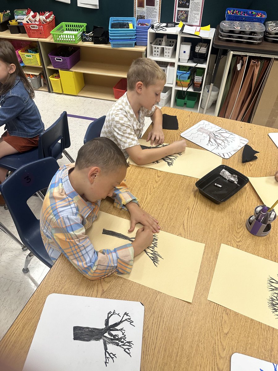 MrsRolf_ART's tweet photo. After completing practice drawings on white boards, Mrs Malloy’s 2nd graders created realistic trees using the art element of line and letter y’s. Can’t wait until next week when they add color! #TESart #kenstonTES #2ndgradeart https://t.co/UbsLYurcab