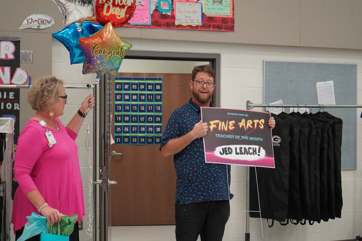 GISDFineArts's tweet photo. Congratulations to our GISD Fine Arts Teachers of the Month for October, Keahi Brown @Village_Elem and Jed Leach @GeorgetownHS. Thank you for all you do to enrich the lives of our students - inspiring them to lead, serve, and grow! @DevinPadavil https://t.co/vorq9EeEfW