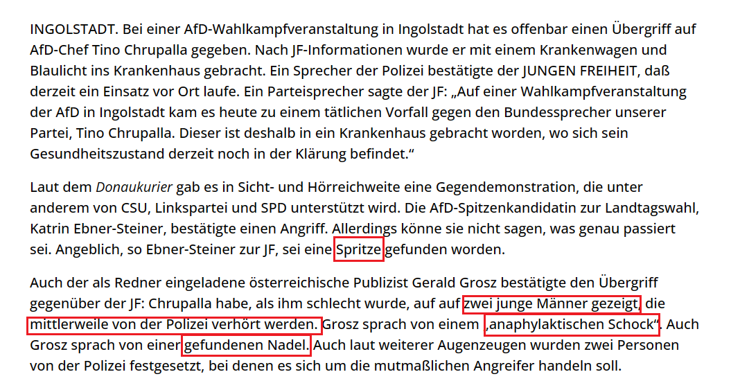 CLeiserfluss's tweet image. Tino #Chrupalla wurde offenbar mit einer #Spritze attackiert und musste sofort ins Krankenhaus! Ich hoffe sehr, dass es ihm gut geht. Eine Schande was hier vor sich geht. Beide Vorsitzenden sollen offenbar &quot;beseitigt&quot; werden. WAS PASSIERT HIER? UND WARUM WIRD DAS NICHT GEAHNDET?