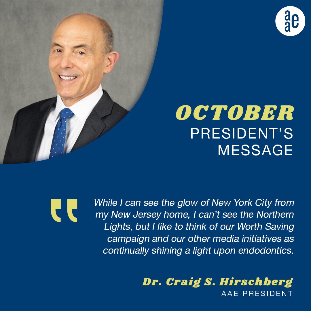 savingyourteeth's tweet photo. In his October message, AAE President Dr. Hirschberg shares a worldly view of our specialty. 🌎🦷 Read more: https://t.co/R6YzQWALPB
#endostrong #endodontist #endodontics #toothpain #rootcanal #oralhealth #saveteeth https://t.co/UVbXP3j9XH