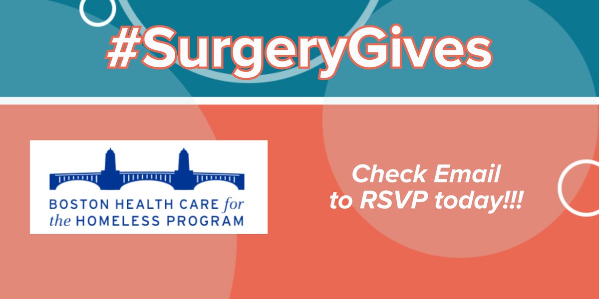 If you RSVP-ed for our 2023 #SurgeryGives volunteer events, CHECK YOUR EMAIL! Please let us know if you'll join us at Boston Healthcare for the Homeless Program on Saturday, October 21 from 1-3pm. [SUBJECT: Please RSVP - #SurgeryGives Volunteer Event]