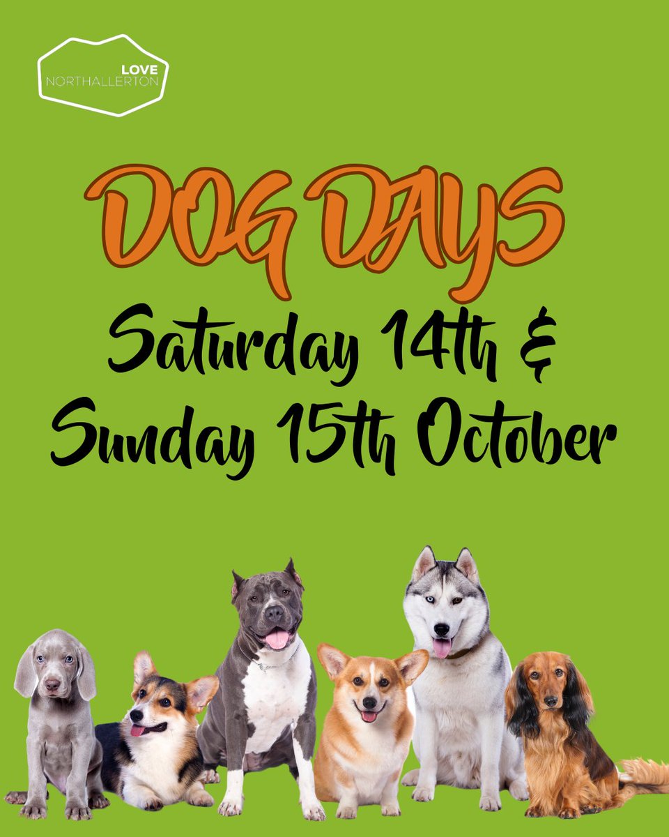 @LoveNorthallerton is bringing back the much-loved dog days event! Celebrating how dog-friendly #Northallerton is,  a host of stalls, activities, and plenty of doggy fun taking place in the Town Hall & the Town Square. Happening on 14th & 15th of October.

#DiscoverHambleton