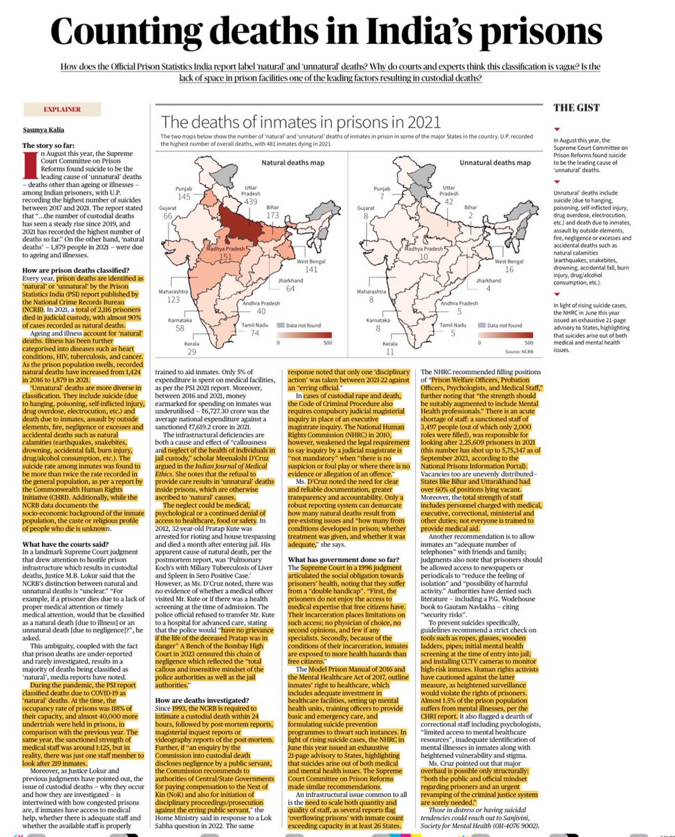 Current positions of prisons and prisoners in India. 
Prison reform - frequently spoken by the President, GoI ministers.

#UPSC
#GS2_Mains
#PrisonReforms