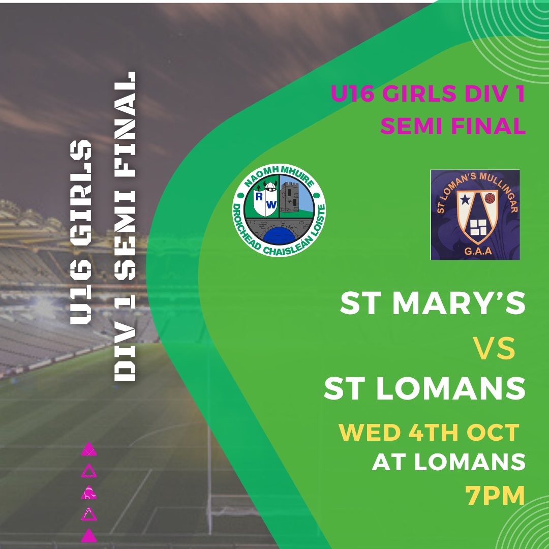 🏐🏐 U16 GIRLS DIV 1 SEMI FINAL 🏐🏐

Best of luck to our U16 team and management in their semi final game tonight at 7pm in St Lomans. Please show the girls your support 💚🤍