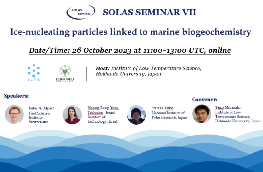 It is time for a @SOLAS_IPO Seminar Talks will be about the role of #marinebiogeochemistry on the atmosphere by supplying ice-particle seeds, known to influence mixed-phase clouds in high latitudes. A notorious difficult problem to characterize. mailchi.mp/xmu/solas-anno…