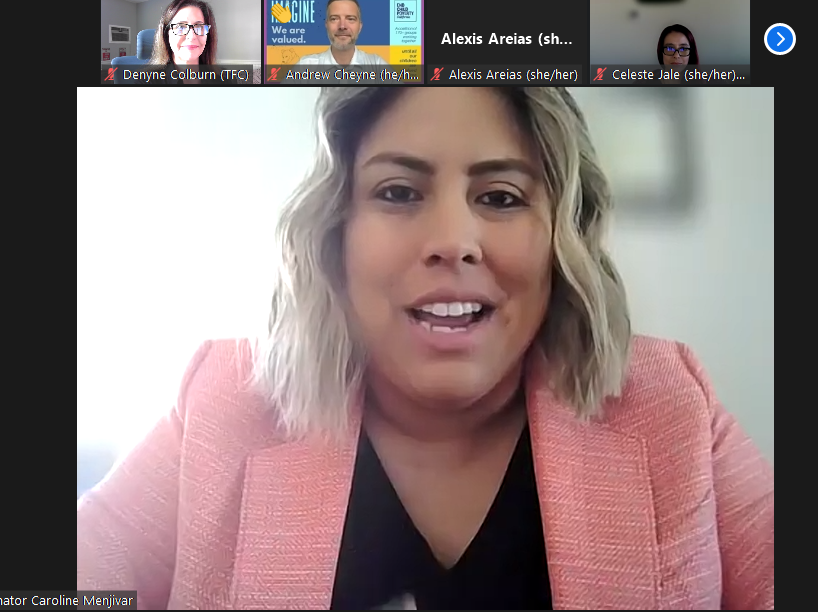 TFC_advocacy's tweet photo. Listening to @CarolineMenjiv3 and thanking her for championing @EndChildPovCA and @childcare this year #SHEHERO https://t.co/UpPsws49aa