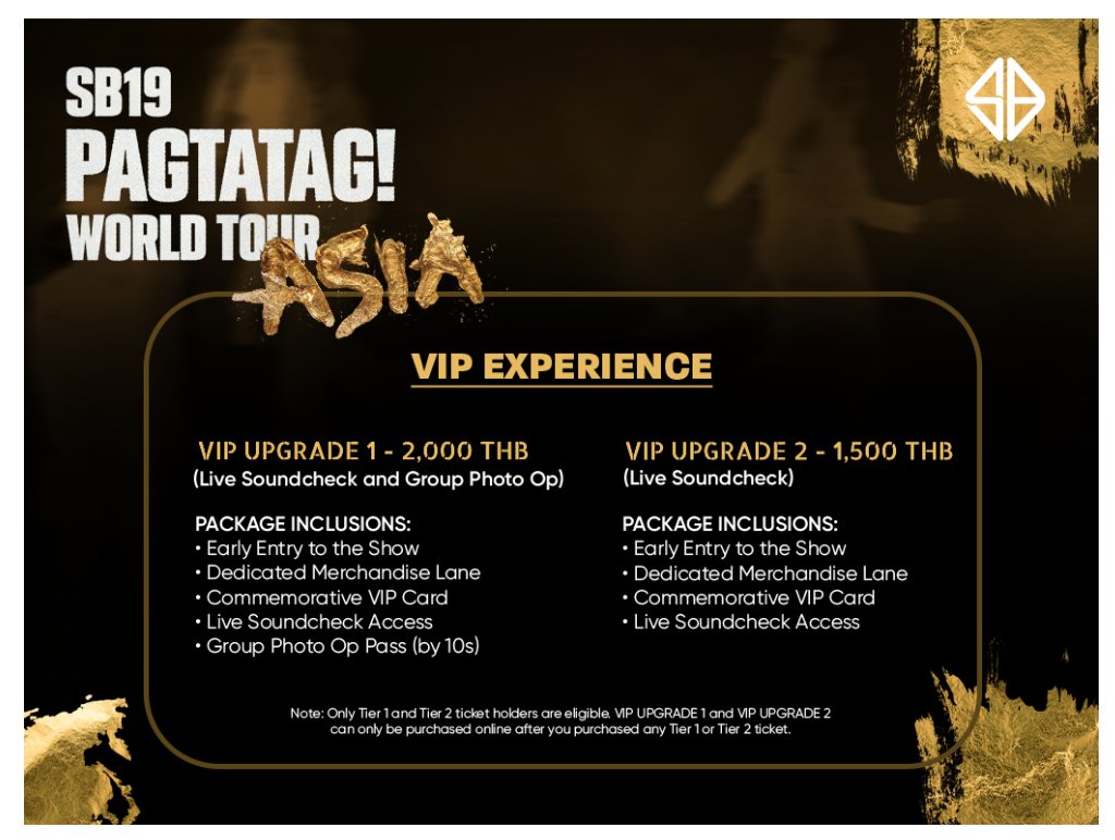 #SB19PagtatagWorldTourThailand Bangkok Tour VIP Upgrade Inclusions.

@SB19Official #SB19PagtatagWorldTour