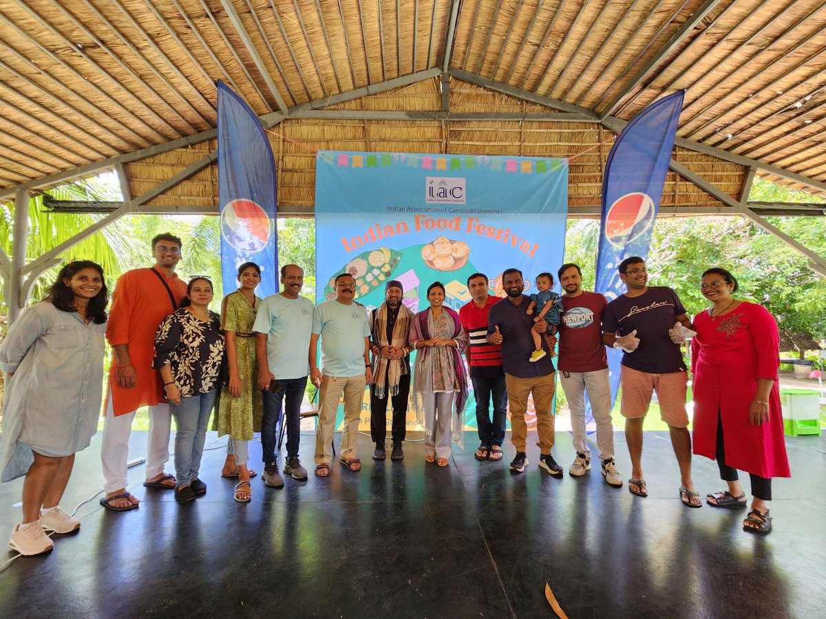 WorldSomen's tweet photo. What a coincidence &amp; I am feeling ext blessed to be with Indian com in #Cambodia. Thanks to Amb @devyani_K for kindness &amp; introduced me with Indian community, had a good time President ICA Mr. #VenugopalJMyana Ji &amp; family &amp; friends,#IndianFoodFestivalCambodia2023.#TreellionPark https://t.co/rxUjPfkpla
