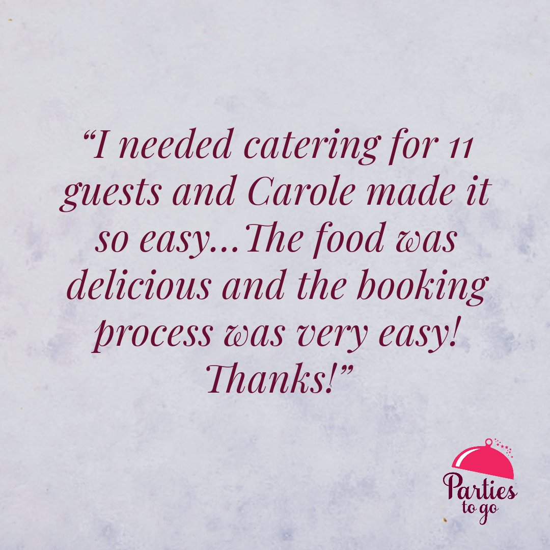 PartiesToGoUK's tweet image. “I needed catering for 11 guests and Carole made it so easy…The food was delicious and the booking process was very easy! Thanks!” Wow – we're so proud of this fabulous 5-star review from Jenny Gali! Thank you for making our day.

#Testimonial #Review #PartiesToGo #EventCatering