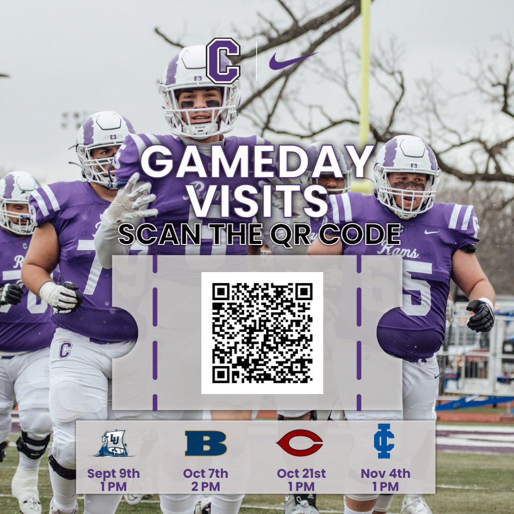 Thanks for the Gameday invite <a href="/CornellRamsFB/">Cornell College Football</a> 🟣⚪️
Excited to visit and see what the rams are all about
#ramily