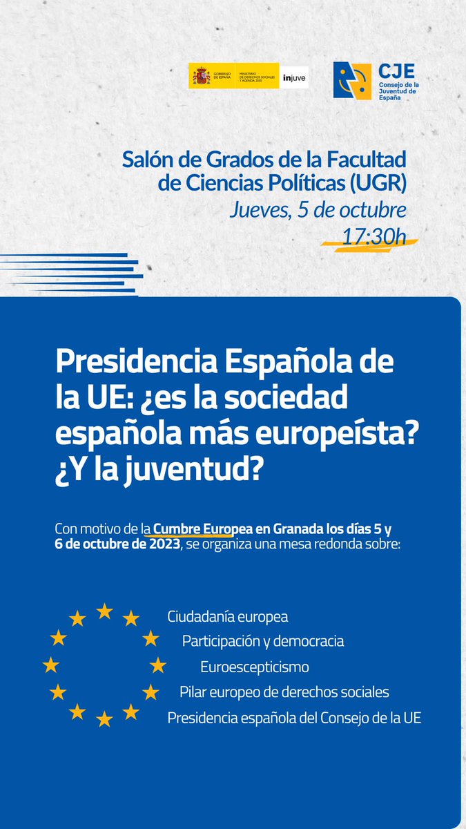 ESNSpain's tweet photo. Mañana 📆 participaremos de la mano del @CJE en la mesa redonda 📢 sobre la #UE 🇪🇺 y #juventud 🌟 que tendrá lugar en Granada con motivo de la #CumbreEuropea 🌍.

#ThisIsESN #ESNSpain #erasmusgeneration https://t.co/nvqioIUTNy