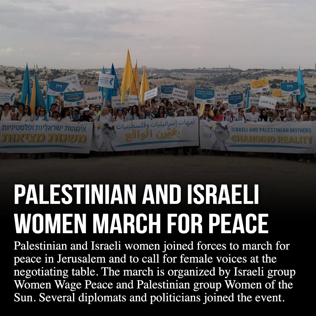 Today, in a march organized by @womenwagepeace and Women of the Sun, Palestinian and Israeli women gathered together to march for peace and call for an end to the vicious cycle of bloodshed. Women from around the world flew to Israel to participate in the march.