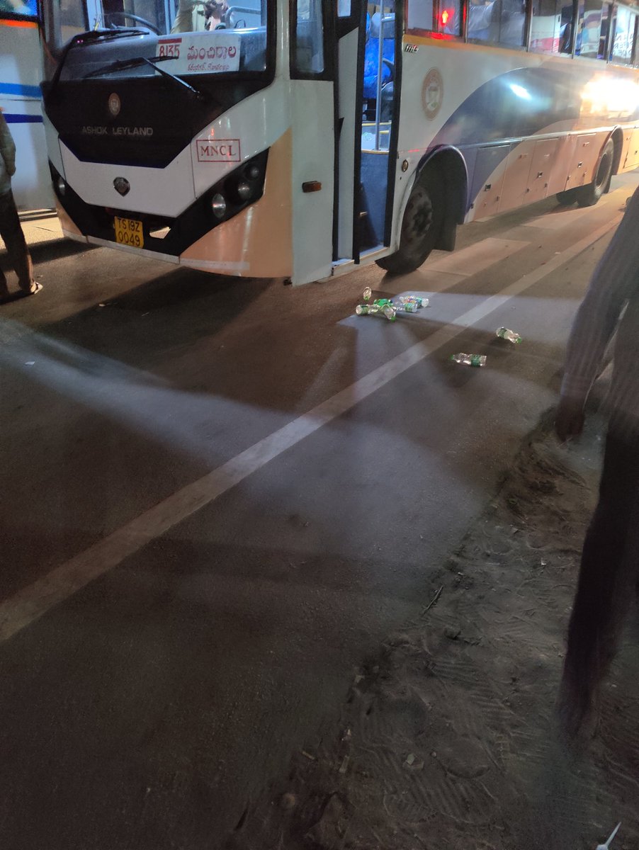 ajay415's tweet photo. @TSRTCHQ @tsrtcmdoffice pushing all the empty/used bottles on the road. Please educate your staff. Service no: 8135 at Miyapur stop. https://t.co/StIxERLJJY