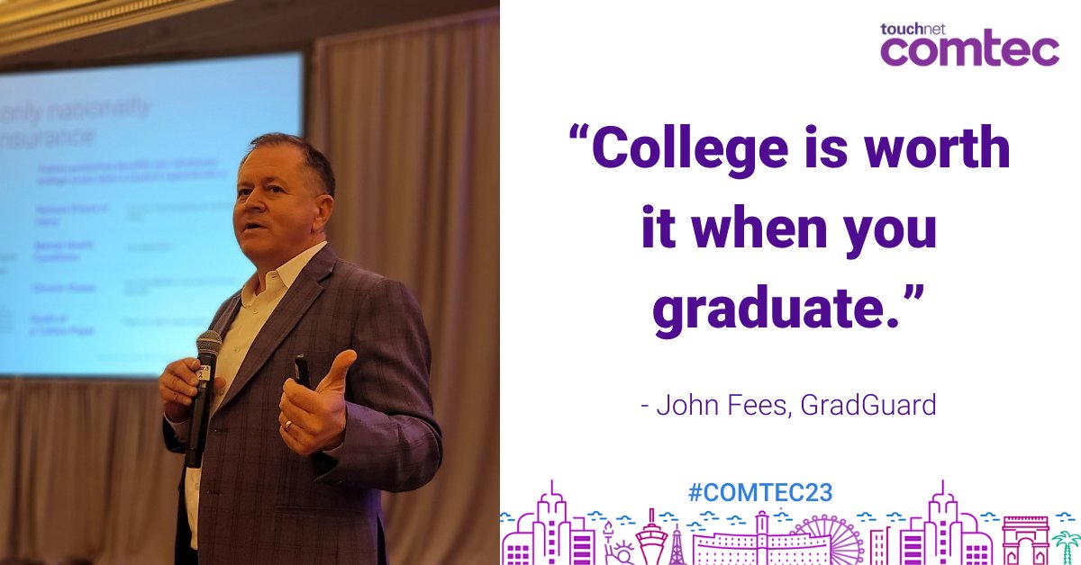 TouchNet's tweet image. Great #COMTEC2023 session with @GradGuard on how to be a campus hero and help students return after taking a leave of absence.

&quot;75% of students who receive a refund from GradGuard return to college.&quot;