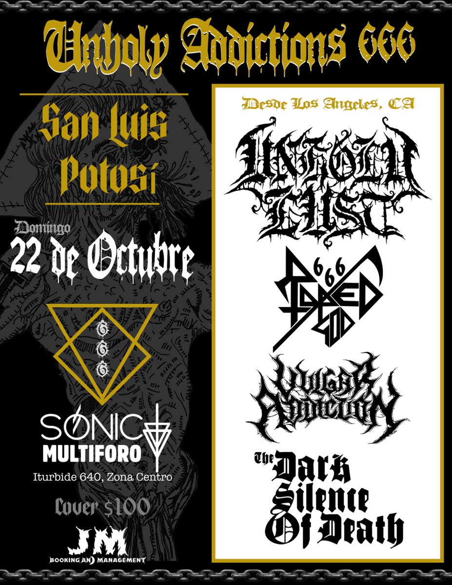 #UnholyAddictions666 facebook.com/events/s/unhol… @UnholyLust #RapedGod666 @VulgarAddiction #thedarksilenceofdeath @JocelynRG17 , #multiforosonica #SanLuisPotosí #concerts #metal #deathmetal #Blackmetal #thrashmetal #extrememetal