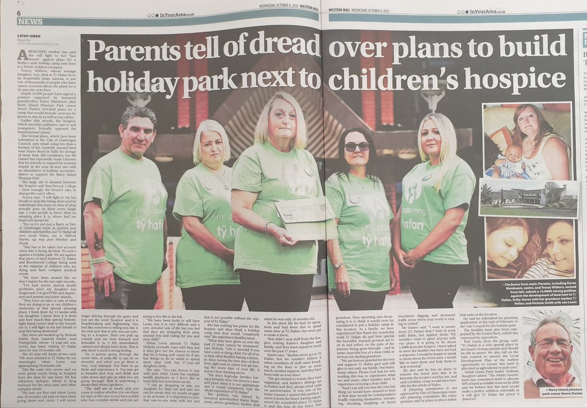 Our story printed in the @westernmail Today 💚 #protecttyhafanspeace @tyhafan #TyHafanChildrensHospice